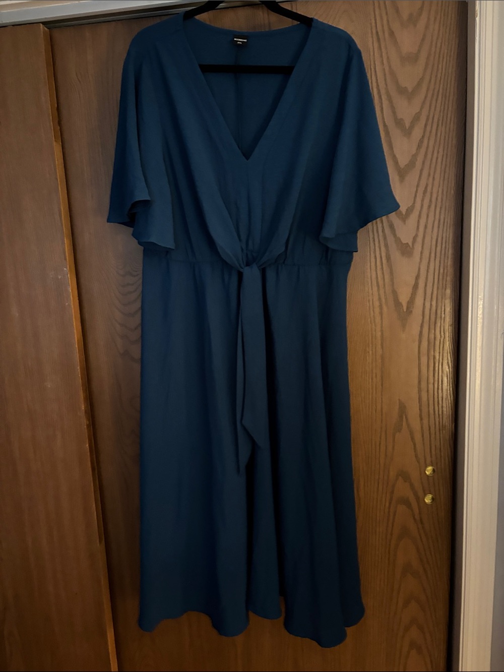 Women's Teal V-Neck Tie-Front Midi Dress